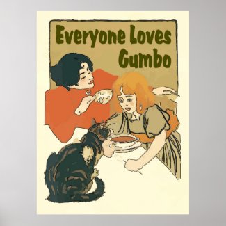 Everyone Loves Gumbo Vintage Cat Sign Print