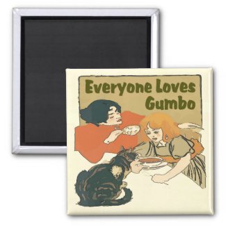 Everyone Loves Gumbo, Vintage girl and cat poster,