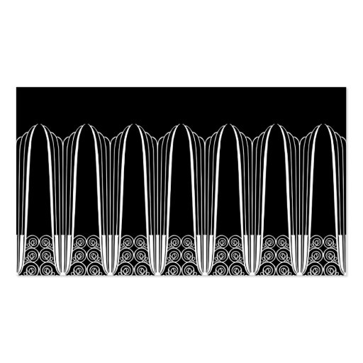 EVE'S BALCONY, Art Deco Ironwork in White on Black Business Card (front side)