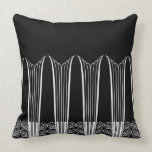 EVE'S BALCONY, Art Deco Ironwork in White on Black Pillows