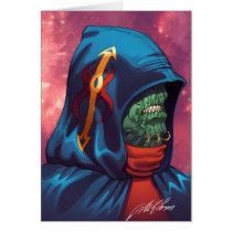 alien, aliens, al rio, evil, invaders, space, ugly, stars, abduction, hoodie, blue, red, green, gold, art, illustration, Card with custom graphic design