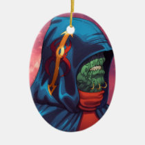 alien, aliens, al rio, evil, invaders, space, ugly, stars, abduction, hoodie, blue, red, green, gold, art, illustration, Ornament with custom graphic design
