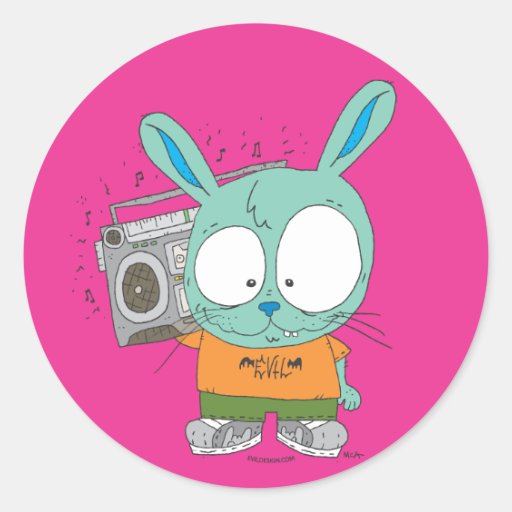 EVIL BOOM BOX BUNNY ROUND STICKERS