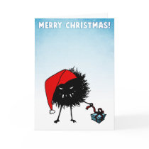 Evil bug with a Christmas present cards