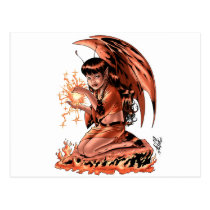 red, flames, fairy, fairies, magic, halloween, girl, elf, devil, demons, Postcard with custom graphic design