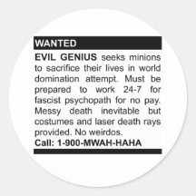 Evil Genius Ad Round Stickers