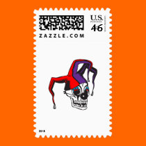 evil jester clown skull postage