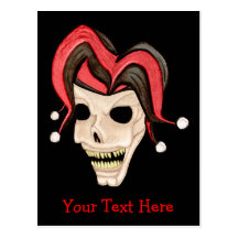 Evil Jester Skull (Red) Post Cards