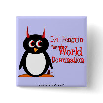 Evil Penguin for World Domination Bling buttons