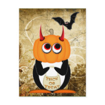 Evil Penguin Halloween Postcard