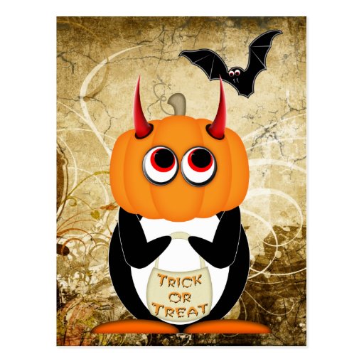 Evil Penguin Halloween Postcard