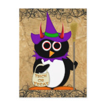 Evil Penguin Halloween Witch Postcard