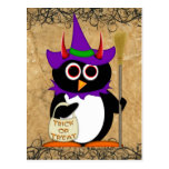 Evil Penguin Halloween Witch Postcard