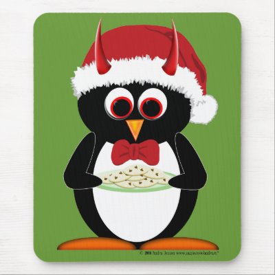 Evil Penguin Holiday Mouse Pad by audrart