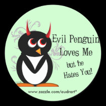 Evil Penguin Loves Me Stickers by audrart Evil Penguin Loves Me Stickers