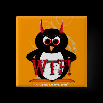 Evil Penguin WTF Button Bling
