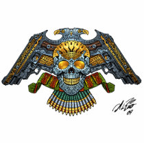 skull, skulls, skeleton, bullets, guns, handgun, eagle, gold, golden, al rio, illustration, tough, Photo Sculpture with custom graphic design