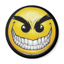 Evil smiley face fridge magnet