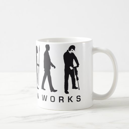 evolution more jackhammer more worker coffee mug