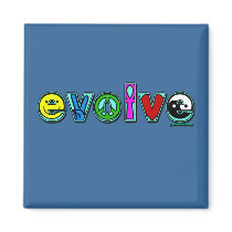 EVOLVE with Six Symbols of Peace and Progress Refrigerator Magnets