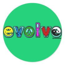 EVOLVE with Six Symbols of Peace and Progress Round Sticker