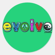 EVOLVE with Six Symbols of Peace and Progress Round Sticker