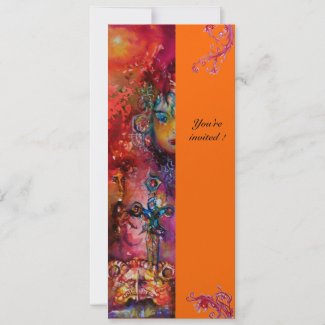 EXCALIBUR , bright red ,pink blue yellow invitation