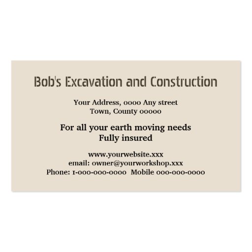 Excavator business card (back side)