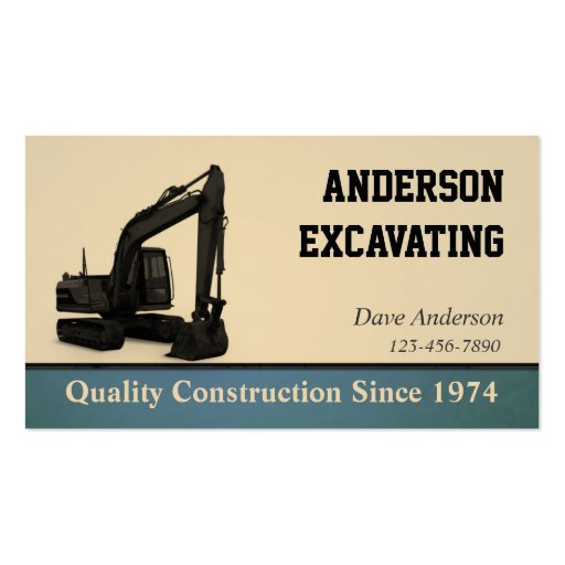 Excavator Construction Business Cards