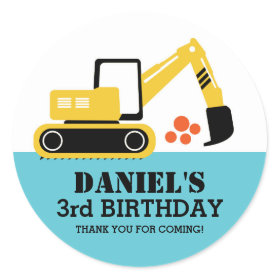 Excavator Kids Builder Birthday Party Stickers