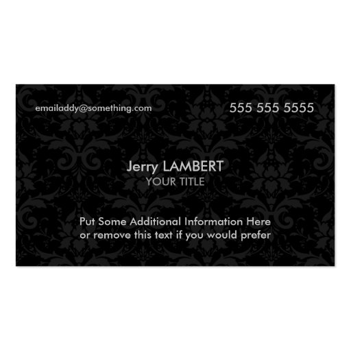 Executive Black Damask Business Card Template (front side)