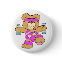 Exercising Teddy Bear buttons by MishMoshTees Exercising Teddy Bear buttons