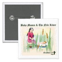Exodus 2:3 - Baby Moses on the Nile River Pinback Button