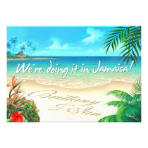 Exotic Beach Jamaican wedding get names in sand Invitations