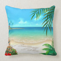 Exotic Beach Tropical Burlap ask for names in sand Pillows