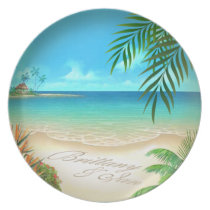 Exotic Beach Tropical Palm ask for names in sand Party Plates