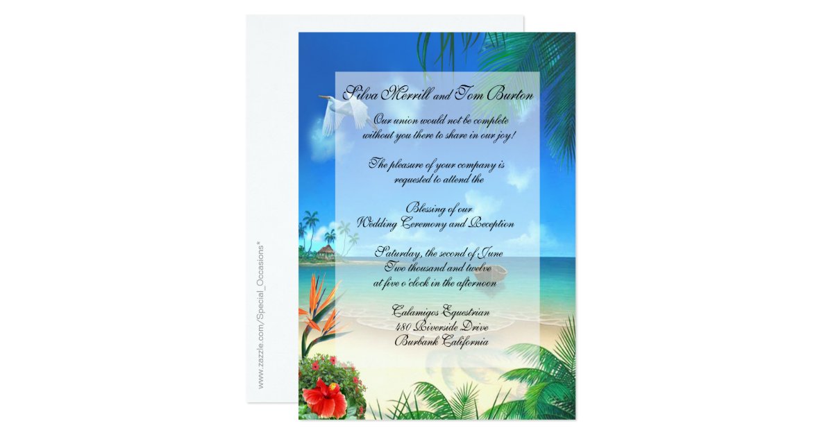 Exotic Beach Wedding "Faux Vellum" Invitation Zazzle