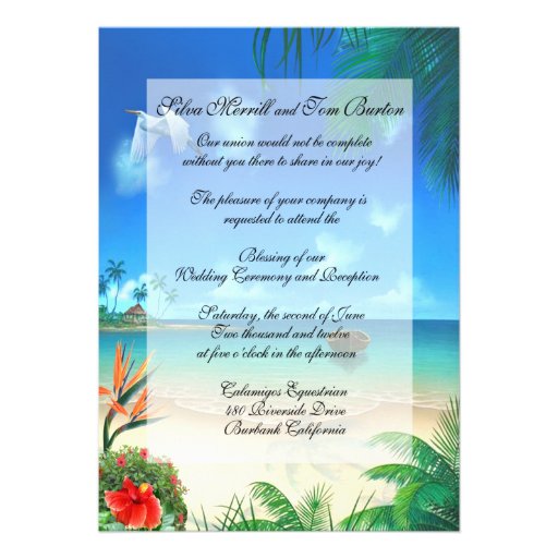 Exotic Beach Wedding "Faux Vellum" Invitation