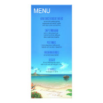 Exotic Beach Wedding Menu ask about names in sand Custom Invites