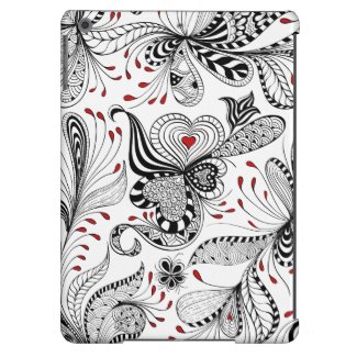 Exotic Black & Red Floral Swirls & Hearts iPad Air Cover