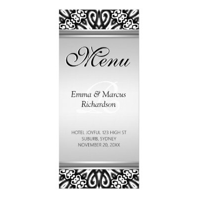 Exotic Black & White Decor Wedding Menu Card Rack Card Design