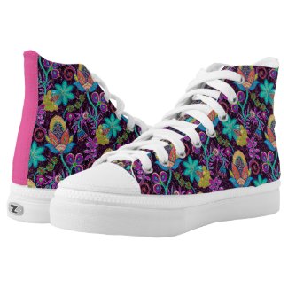 Exotic Colorful Flowers Glass-beads Look Printed Shoes