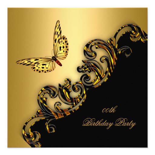 Exotic Gold Black Butterfly Birthday Party Custom Invitations