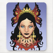 exotic, girl, brunette, illustration, ankh, earrings, al rio, thomas mason, drawing, gothic, goth, Mouse pad with custom graphic design