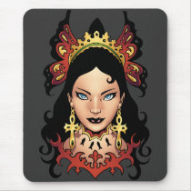 exotic, girl, brunette, illustration, ankh, earrings, al rio, thomas mason, drawing, gothic, goth, Mouse pad with custom graphic design