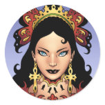 Exotic Gothic Queen with Ankh Earrings by Al Rio Round Sticker