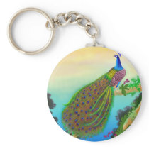Exotic Green Peacock Keychain