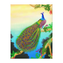 Exotic Green Peacock Wrapped Canvas