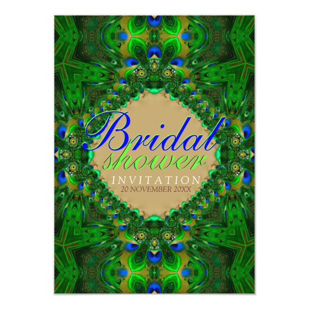 Exotic Peacock Green Blue Bridal Shower Invitation