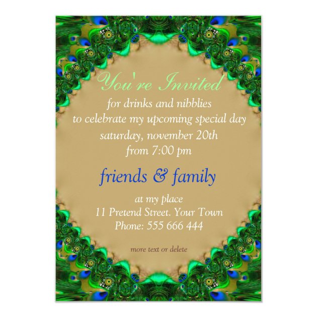 Exotic Peacock Green Blue Bridal Shower Invitation